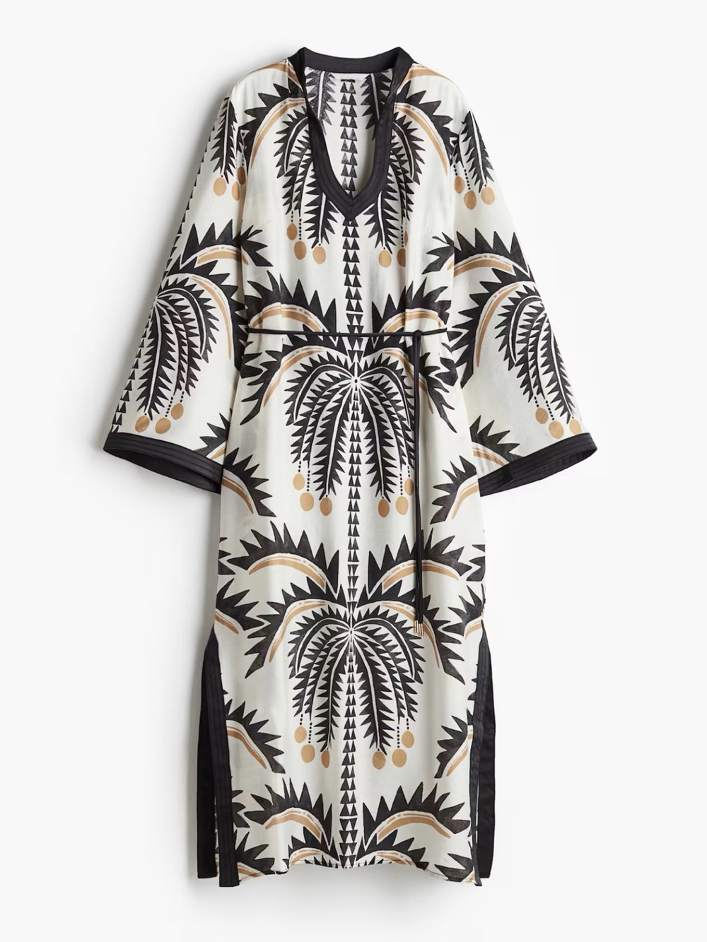NWT! H&M White Caftan with Black and Tan Palm Print